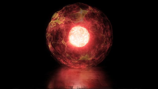 Boule d'énergie et de plasma de rendu 3D dans le cœur du réacteur