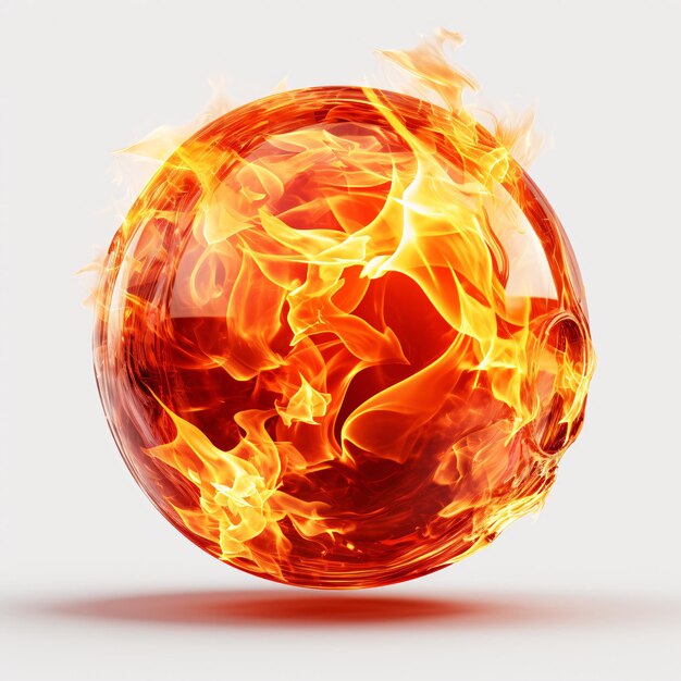 Photo une boule de feu sur un fond blanc