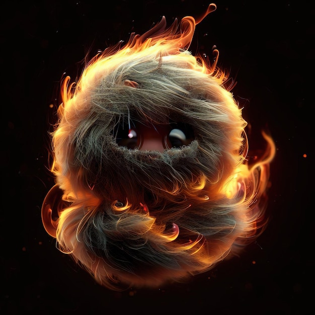 Une boule de feu avec un visage fait de feu et un visage avec des yeux.