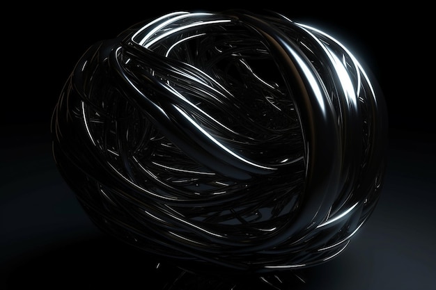 Une boule de fil noir avec un fond noir.
