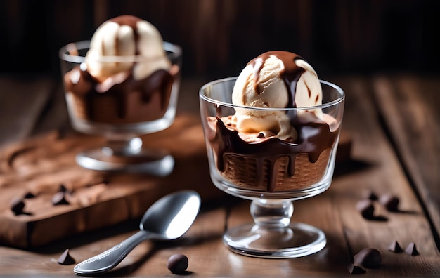 Boule de glace au café et au chocolat dans un bol. Cette photo a été générée à l'aide de Playground AI