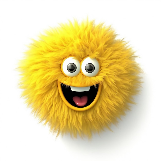 Une boule jaune pelucheuse avec un grand sourire et un grand sourire dessus.