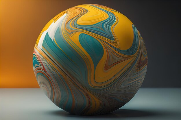 Photo boule de marbre colorée sur un fond de couleur solide closeup ai génératif