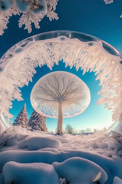 Boule à neige avec un arbre à l'intérieur de celui-ci générative ai