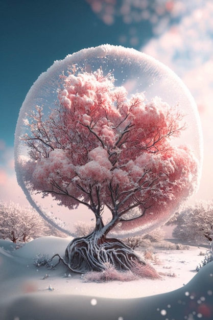 Boule à neige avec un arbre à l'intérieur de celui-ci générative ai