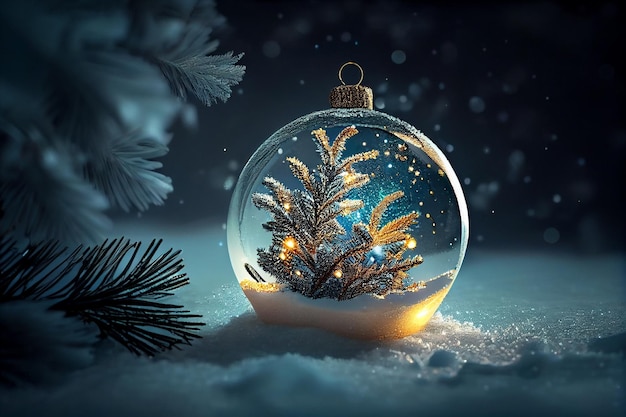 Boule à neige avec arbre de Noël et bokehgenerative ai