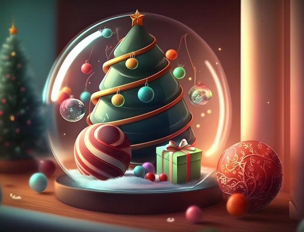 Boule à neige de Noël avec un arbre de Noël à l'intérieur
