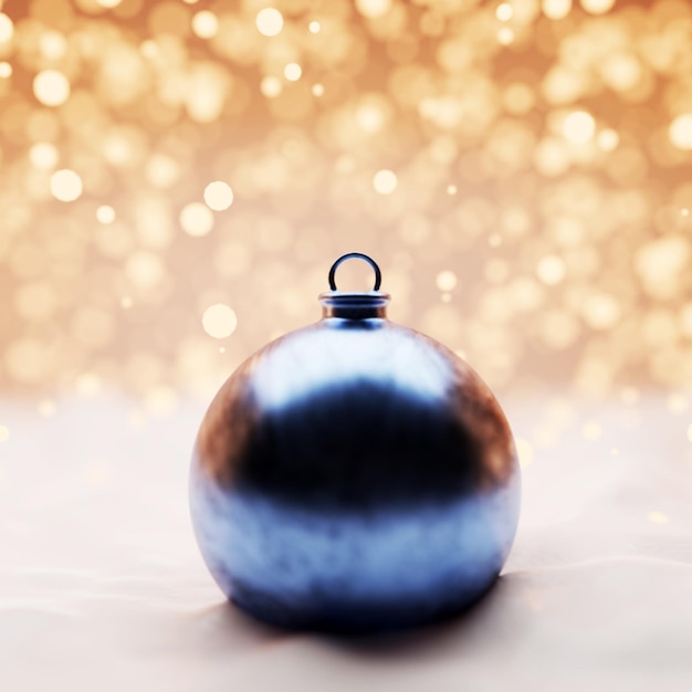 Photo boule de noël bleue sur la neige lumières scintillantes