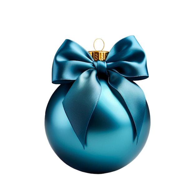Boule de Noël bleue avec noeud bleu isolé sur fond blanc Élément de décoration de vacances