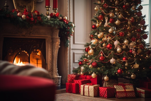 Boule de Noël avec boîte à cadeauxGénératif par AI