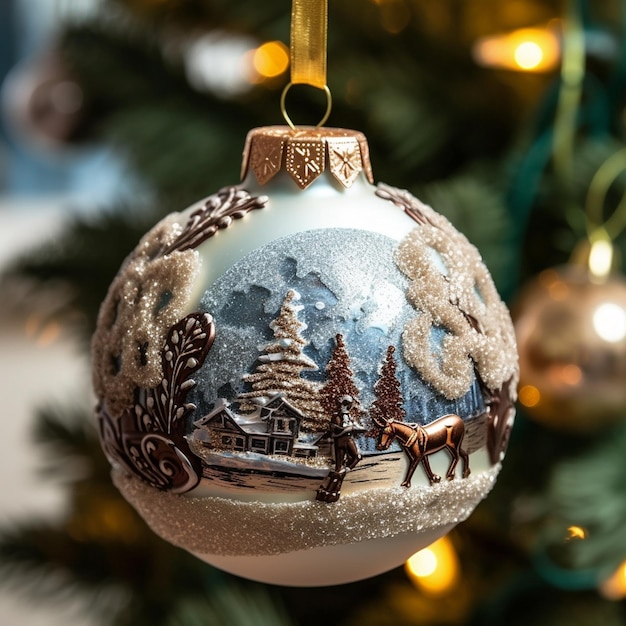 Boule de Noël en détail sur une belle décoration