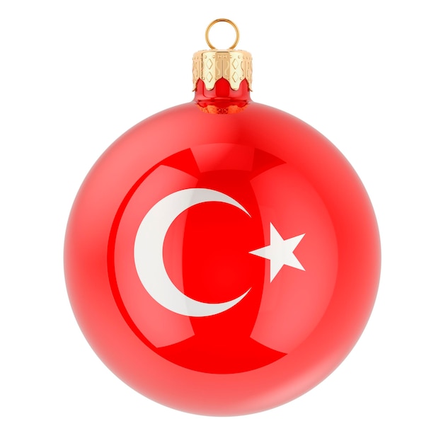 Boule de Noël avec drapeau turc rendu 3D isolé sur fond blanc