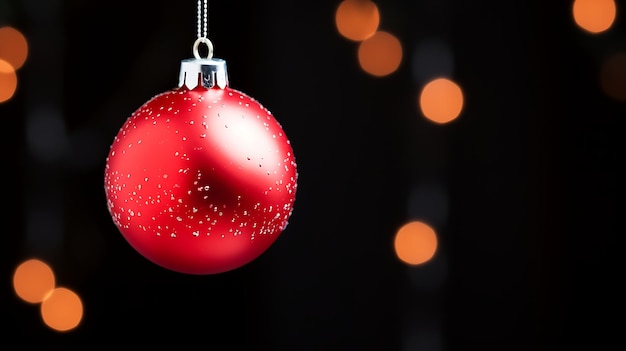 Boule de Noël rouge accrochée sur un fond bokeh avec un espace de copie