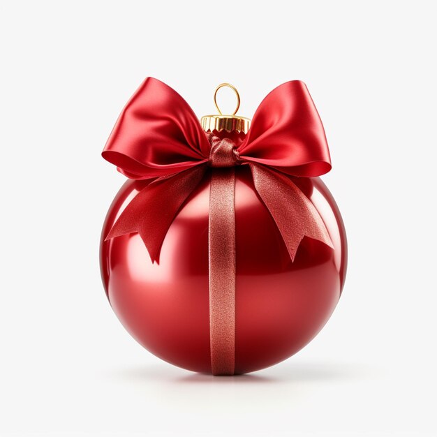 Boule de Noël rouge avec un ruban rouge isolé sur fond blanc