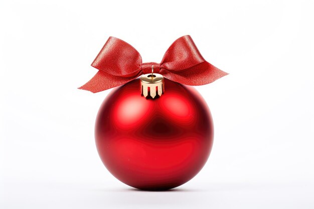 Boule de Noël rouge avec ruban rouge isolé sur fond blanc