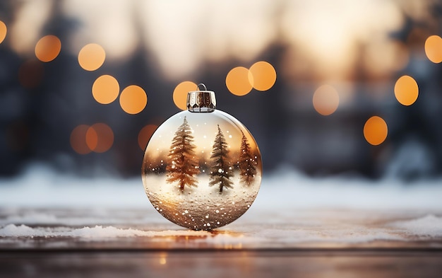 Boule de Noël vide sur le fond enneigé de l'hiver