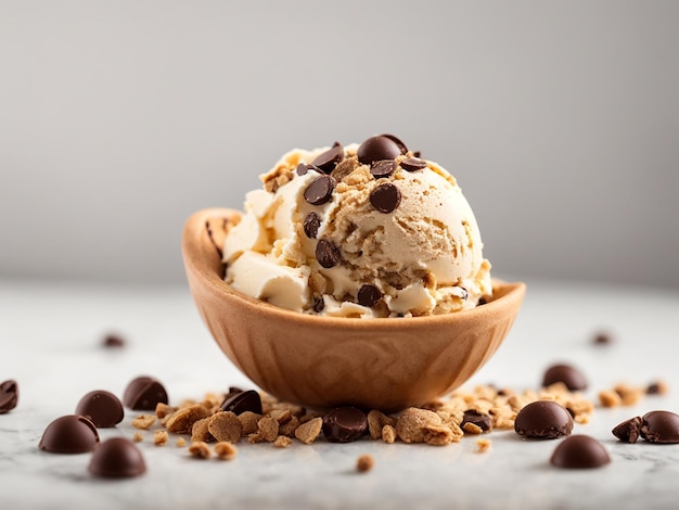 Une boule de photographie de nourriture de crème glacée aux chips de chocolat