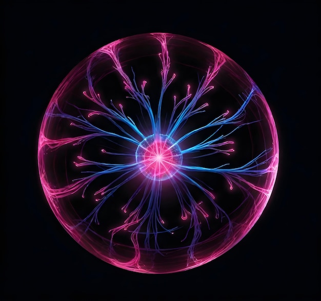 Photo une boule de plasma avec des filaments lumineux roses et bleus émanant du centre