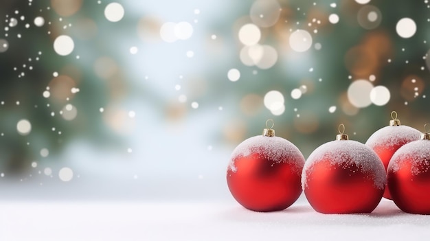 Boule rouge de fond de Noël sur la neige