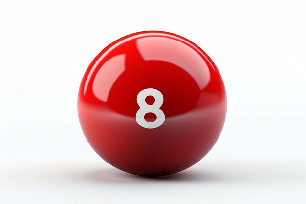 Photo boule rouge avec le numéro huit isolé sur fond blanc