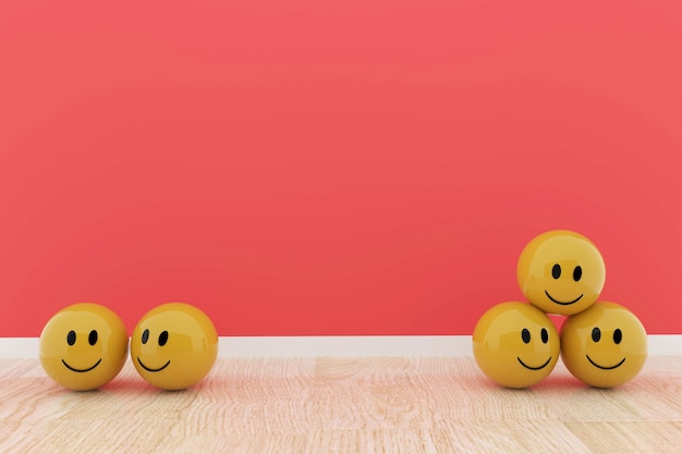 boule de smiley jaune à l'intérieur de la chambre rouge en rendu 3D