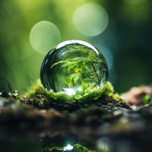 Une boule de verre avec un arbre vert à l'intérieur