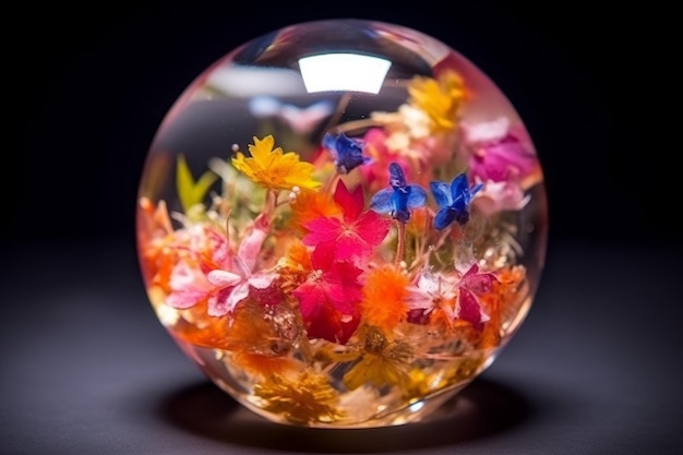 Boule de verre art fleurs colorées Générer Ai