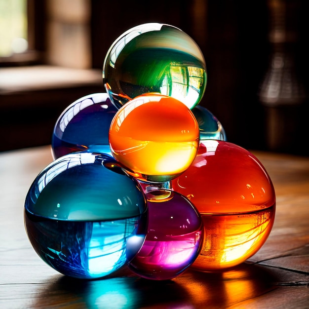 une boule de verre avec différentes couleurs de couleurs d'arc-en-ciel