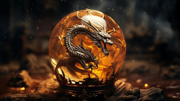 Une boule de verre avec un dragon à l'intérieur
