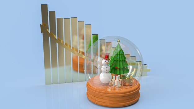 La boule de verre hiver décoration de Noël saisonnière et graphique d'entreprise pour le rendu 3d du concept de vacances ou de célébration