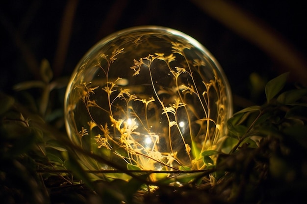 Une boule de verre avec la lumière dessus