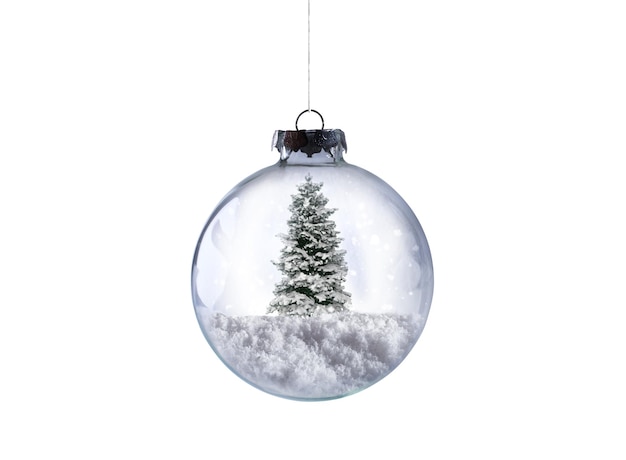 Boule de verre de Noël avec arbre de Noël plein de neige