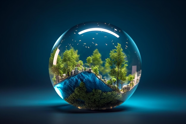 Une boule de verre avec un paysage à l'intérieur