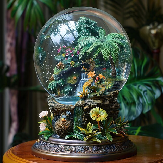 une boule de verre avec une plante à l'intérieur