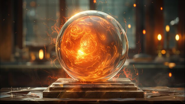 Boule de verre ronde avec des éclaboussures et du feu