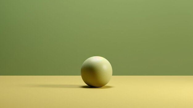 Une boule verte est sur une table jaune avec un fond vert.