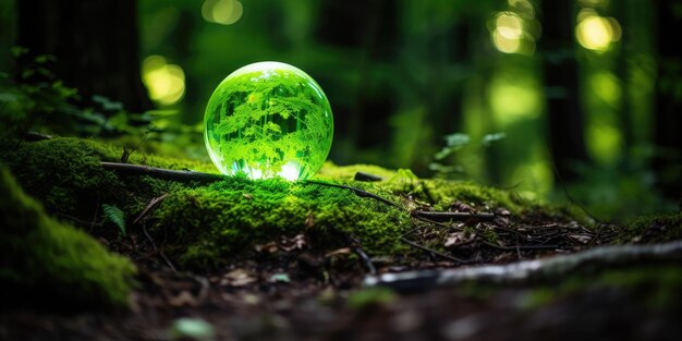 Une boule verte lumineuse dans les bois