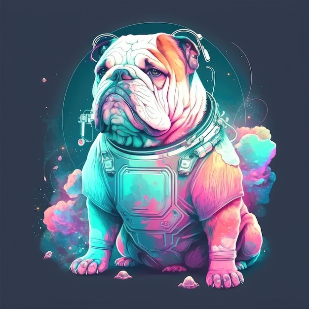 Bouledogue français astronaute en combinaison spatiale avec fond d'espace futuriste espace lointain extérieur