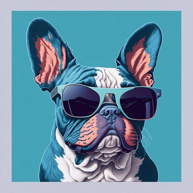 Un bouledogue français portant des lunettes de soleil