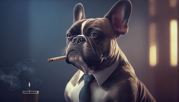 Photo bouledogue français avec une tasse générative ai