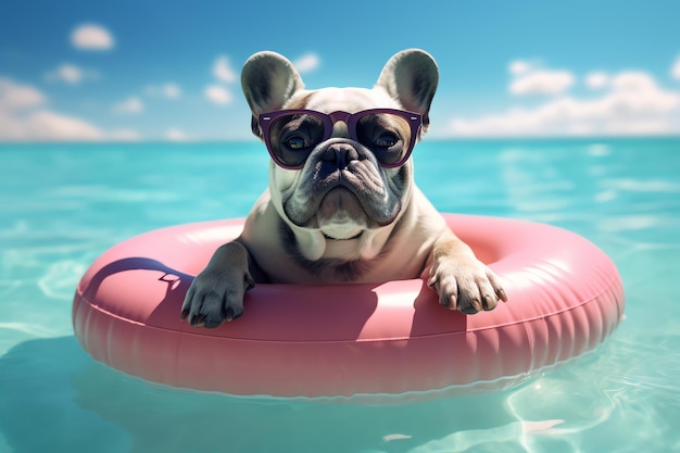 bouledogue en vacances image générée par l'IA