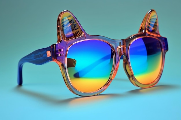 Bouledogues français à la mode portant des lunettes de soleil colorées Generative AI