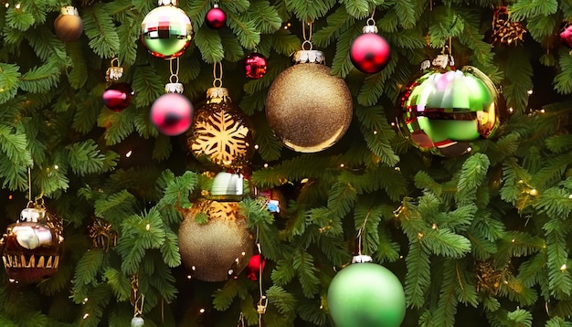 Boules d'arbre de Noël suspendues au plafond comme fond de décoration de Noël