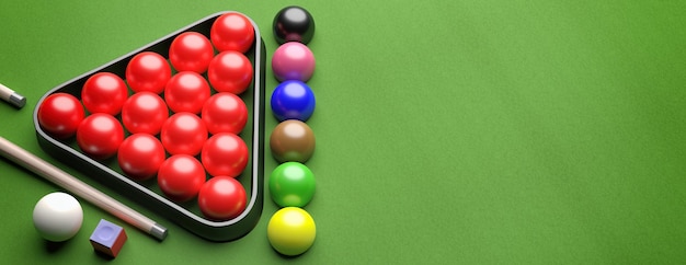 Boules de billard sur feutre vert vue d'en haut 3d illustration