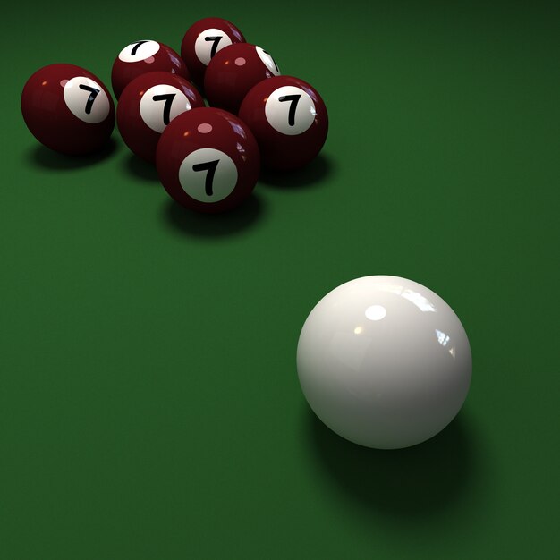 Boules de billard avec numéro sept