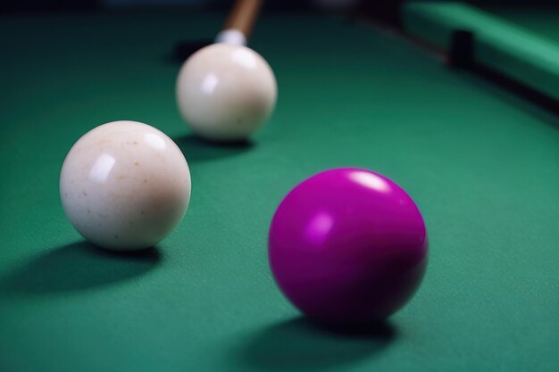 Boules de billard queue de billard et nappe verte Generative AI