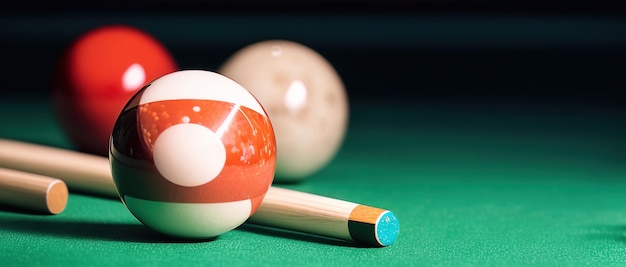 Boules de billard queue de billard et nappe verte Generative AI