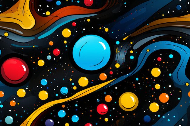 boules et bulles colorées sur fond noir