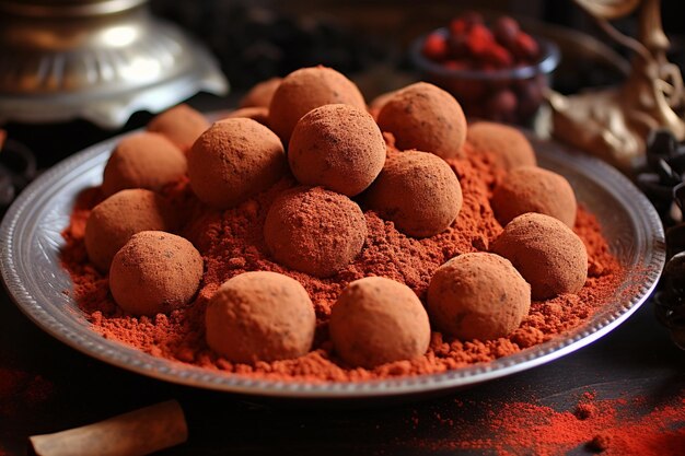 Boules de chocolat avec de la poudre de cacao