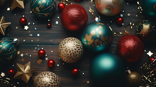 Boules colorées sur fond de Noël Modèle pour bannière de conception